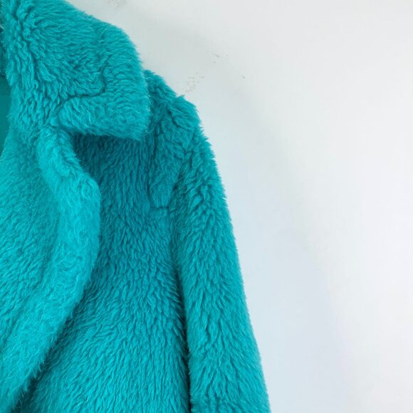 W0419 Maxmara Lake Blue Teddy Alpaca Lapel Double-Breasted Long-Sleeved Coat Jac - Picture 5 of 6